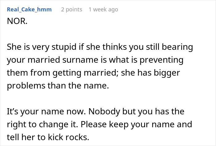 Woman Doesn’t Get What Her Last Name Has To Do With Ex Not Being Able To Get Married Again