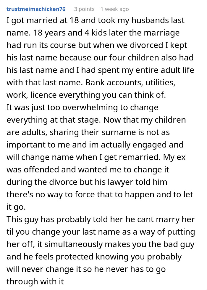 Woman Doesn’t Get What Her Last Name Has To Do With Ex Not Being Able To Get Married Again