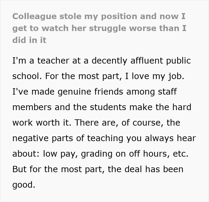 Teacher Can’t Hide The Joy After Sneaky Coworker Steals Her Job, Only To Get A Harsh Reality Check