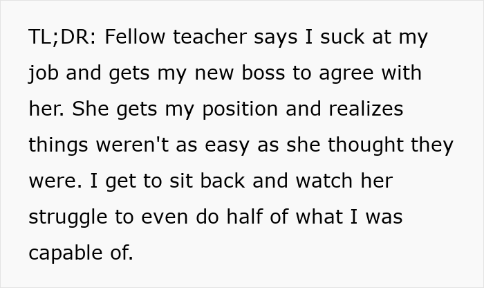 Teacher Can’t Hide The Joy After Sneaky Coworker Steals Her Job, Only To Get A Harsh Reality Check