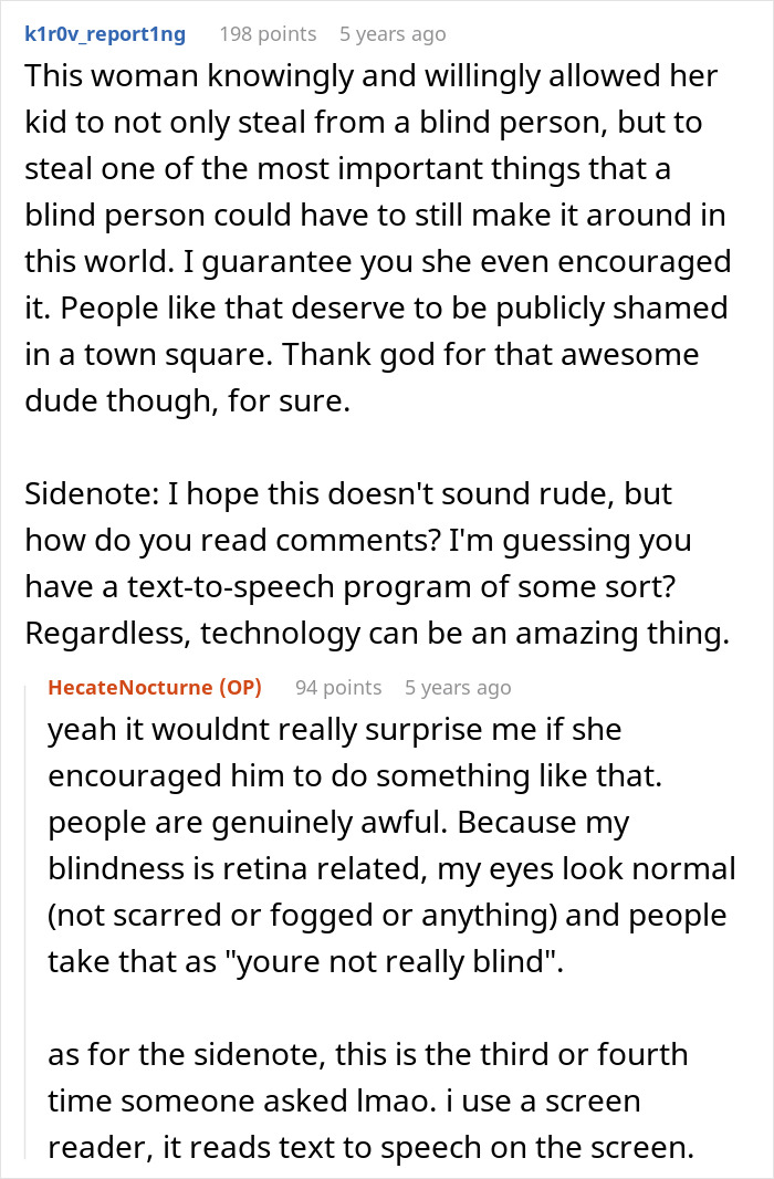 Rude Karen Lets Kid Snatch Blind Woman’s Cane Because She Bumped Into Them, Kind Man Helps Out