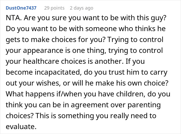 Guy Feels He Can Call The Shots About Wife’s Hair, Tattoos, Even Birth Control – She Has Other Ideas