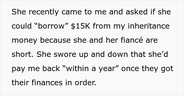 Bride Wants Sister’s Inheritance, Plays The ‘Dad Would Have Wanted’ Card, But Gets A Reality Check