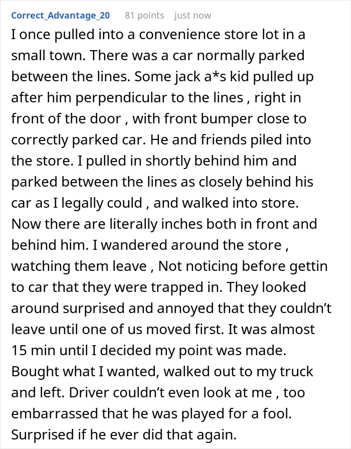 Guy Blocks Another Car&#8217;s Driver Door By Parking Too Close, Owner Comes Back And Smugly Does The Same