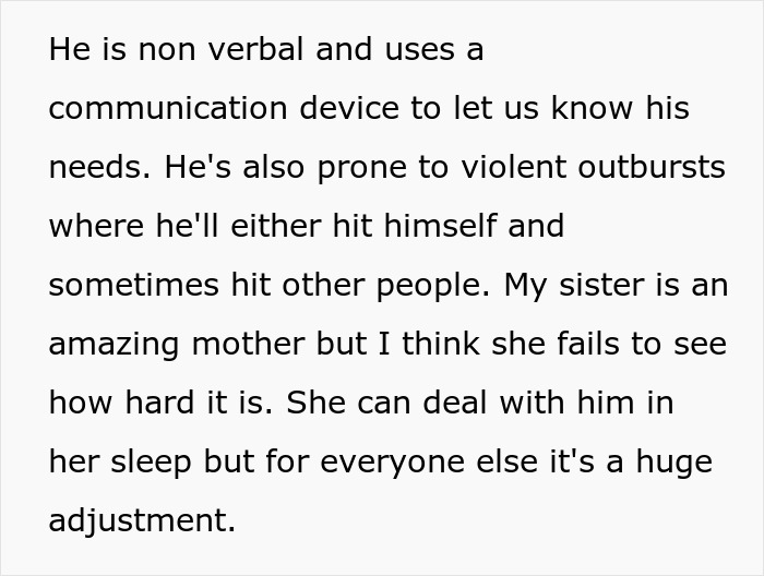 Woman Refuses To Babysit Her Autistic Nephew After He Injures Her Daughter And Spits On Her
