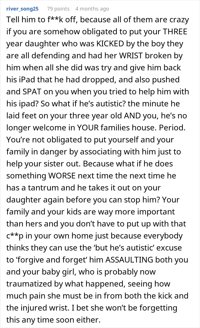 Woman Refuses To Babysit Her Autistic Nephew After He Injures Her Daughter And Spits On Her