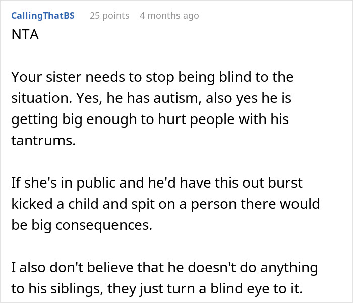Woman Refuses To Babysit Her Autistic Nephew After He Injures Her Daughter And Spits On Her