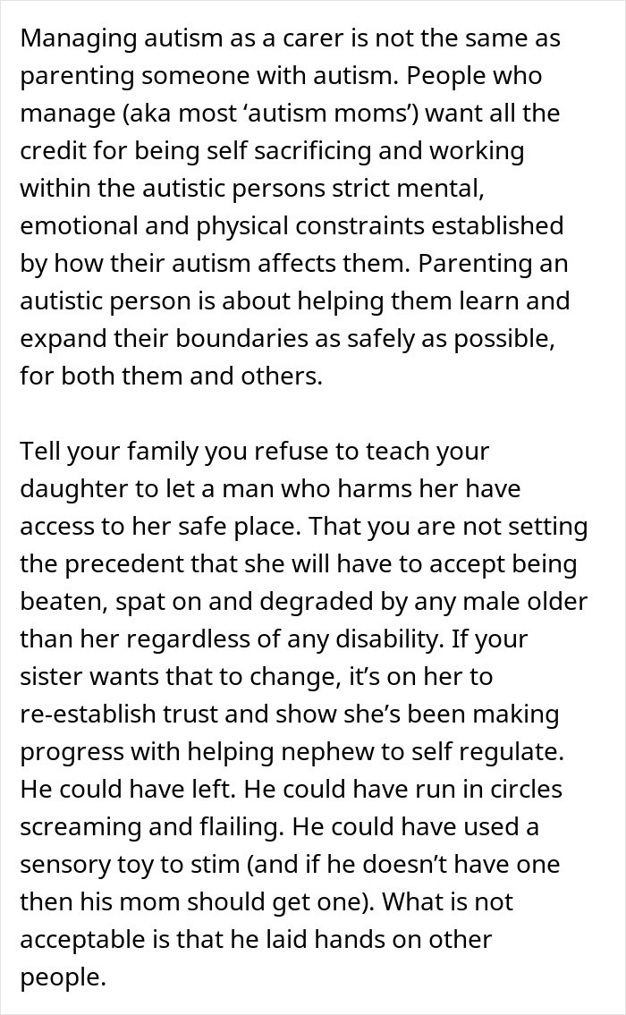 Woman Refuses To Babysit Her Autistic Nephew After He Injures Her Daughter And Spits On Her