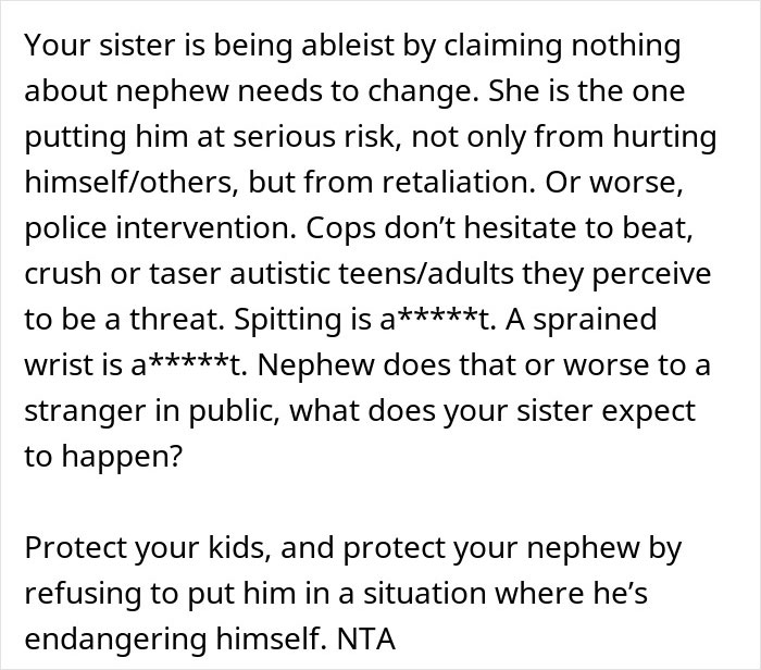 Woman Refuses To Babysit Her Autistic Nephew After He Injures Her Daughter And Spits On Her
