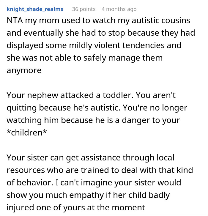 Woman Refuses To Babysit Her Autistic Nephew After He Injures Her Daughter And Spits On Her