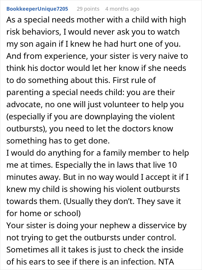 Woman Refuses To Babysit Her Autistic Nephew After He Injures Her Daughter And Spits On Her