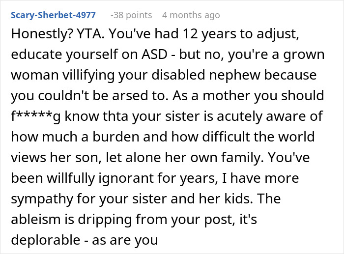 Woman Refuses To Babysit Her Autistic Nephew After He Injures Her Daughter And Spits On Her