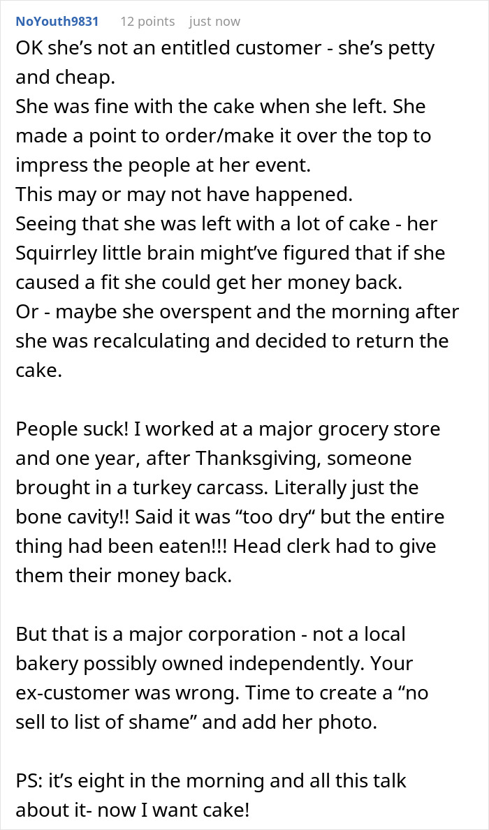 Woman Threatens Bakery With Social Media Roasting After They Won’t Refund Half-Eaten Cake