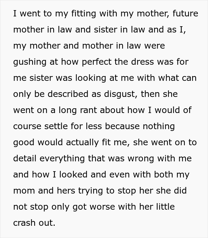Fiancé&#8217;s Sister Keeps Fat-Shaming Woman At Wedding Dress Try On, Fiancé Disinvites His Sister