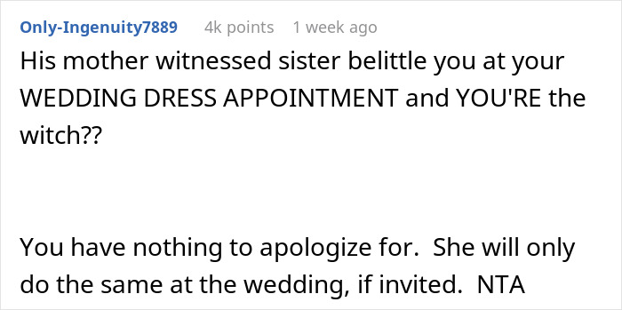 Fiancé&#8217;s Sister Keeps Fat-Shaming Woman At Wedding Dress Try On, Fiancé Disinvites His Sister