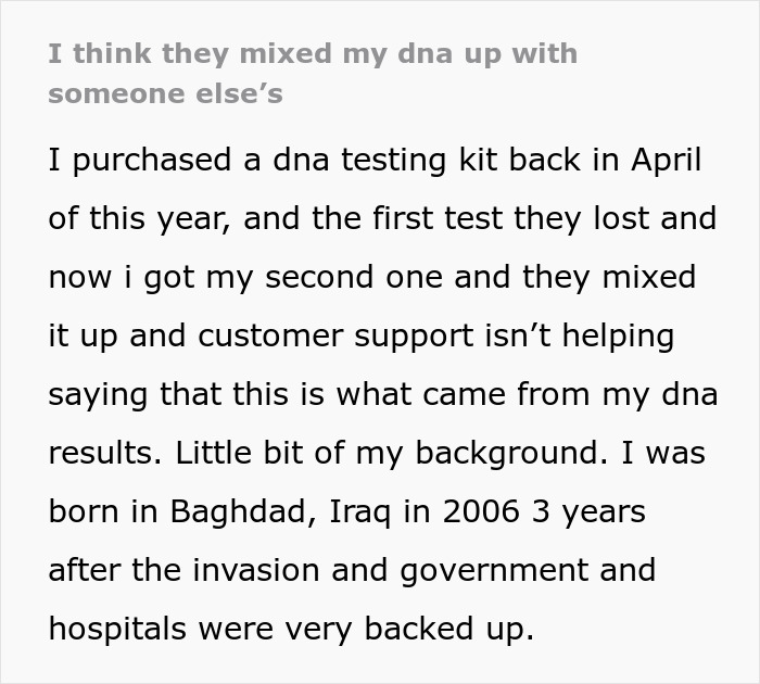 Person Asks The Net For Help After Receiving Bizarre DNA Test Results, Figures Out The Mystery