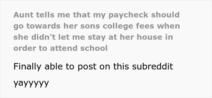 Appalling Aunt Loses It After Nephew Says There’s No Way In Hell He’s Paying Cousin’s College Fees