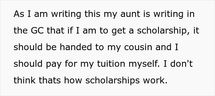 Appalling Aunt Loses It After Nephew Says There’s No Way In Hell He’s Paying Cousin’s College Fees