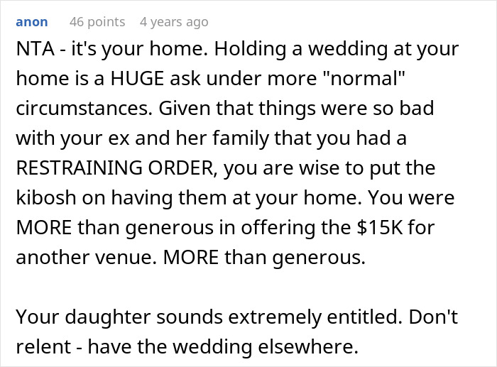 Dad Makes “Biggest Mistake Of Life” By Telling Daughter She Can’t Use His Home As Wedding Venue