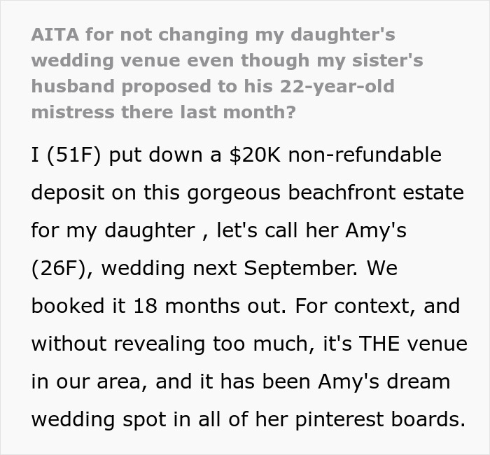Mom Refuses To Change Daughter’s Wedding Venue, Sister Calls Her Heartless And Selfish