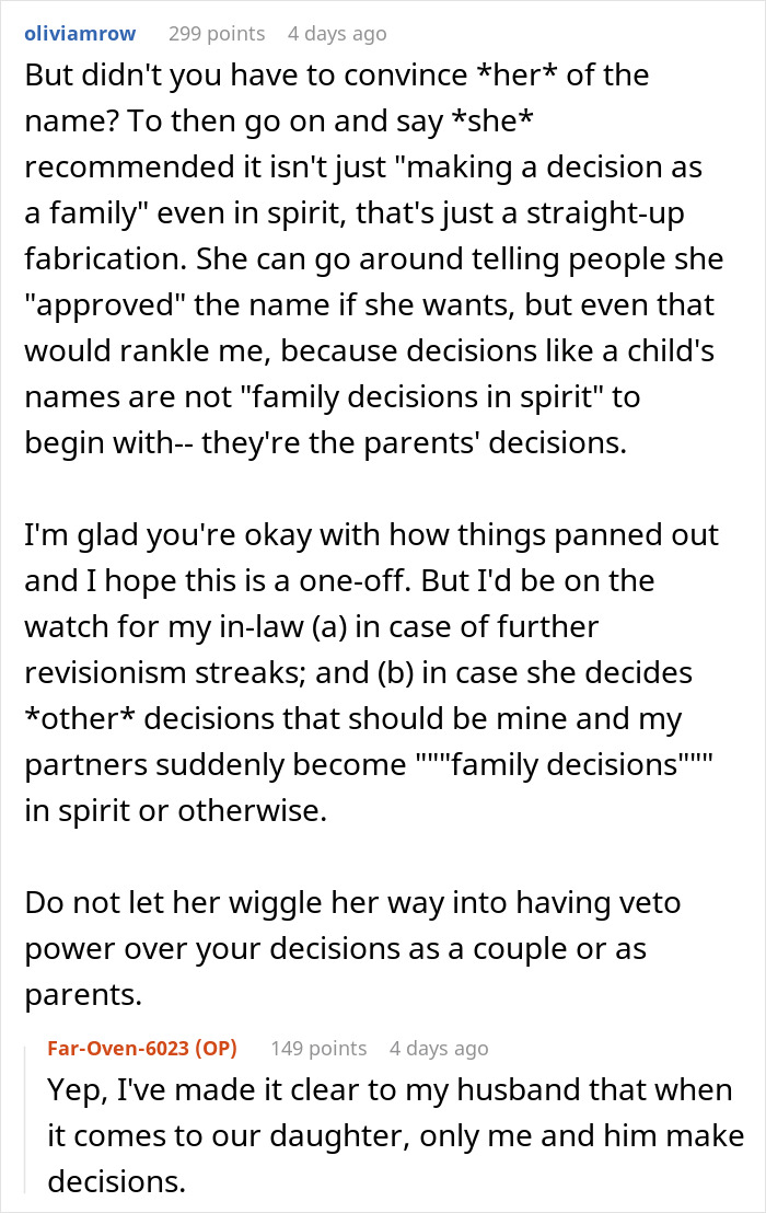 MIL Tries To Take Credit For Granddaughter’s Name, Mom Calls Her Bluff, Sparking Family Drama