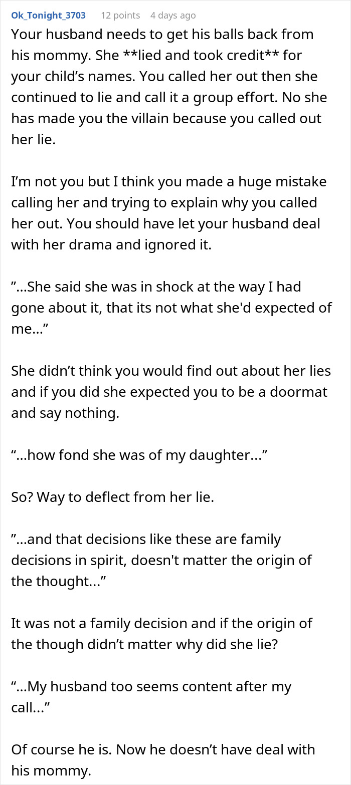 MIL Tries To Take Credit For Granddaughter’s Name, Mom Calls Her Bluff, Sparking Family Drama