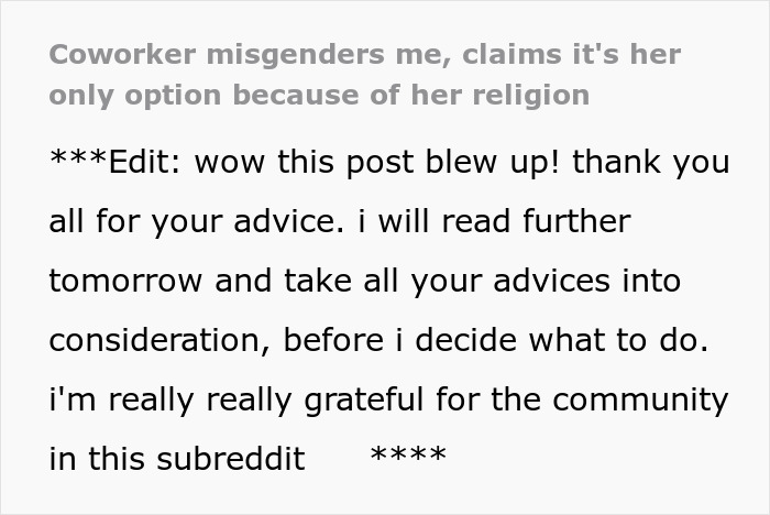 Woman Attempts To Hide Her Misgendering Colleague Behind The Religion, But To No Avail