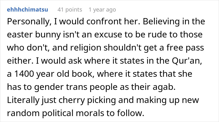 Woman Attempts To Hide Her Misgendering Colleague Behind The Religion, But To No Avail