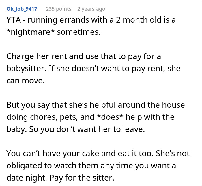 Woman Asks Why She Should Pay With A &#8220;Literal [Babysitting] Professional In The Same Home&#8221; For Free
