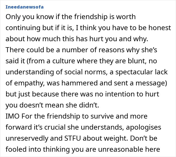 “Totally Blindsided”: Weight Comments Urge Woman To Rethink Relationship With Childhood Friend