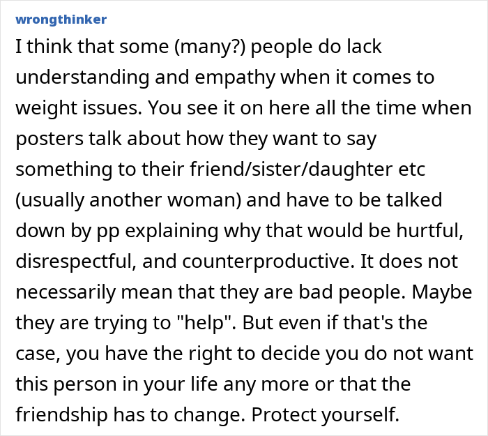 “Totally Blindsided”: Weight Comments Urge Woman To Rethink Relationship With Childhood Friend