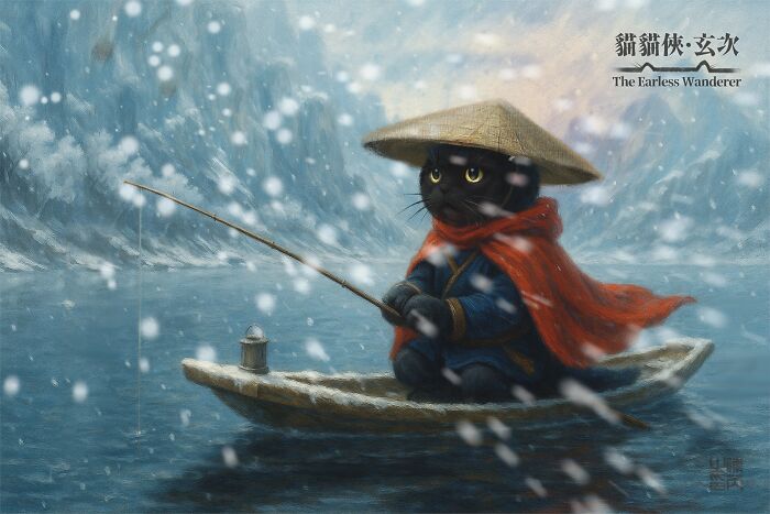 I Illustrated My Tiny-Eared Black Cat As An Adorable Ancient Hero, The Earless Wanderer (12 Pics)
