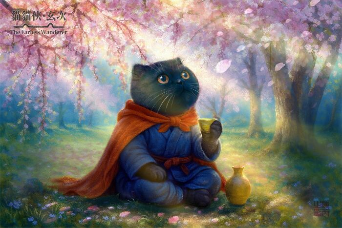 I Illustrated My Tiny-Eared Black Cat As An Adorable Ancient Hero, The Earless Wanderer (12 Pics)