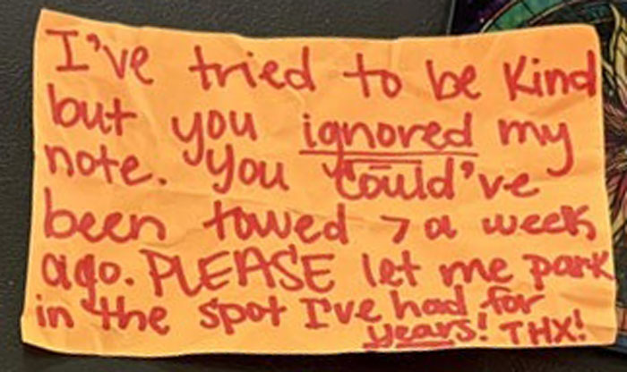 Someone Believes They Can Force New Neighbor To Give Up Her Paid Parking Space, But To No Avail