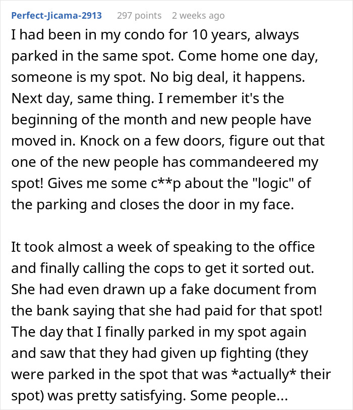 Someone Believes They Can Force New Neighbor To Give Up Her Paid Parking Space, But To No Avail