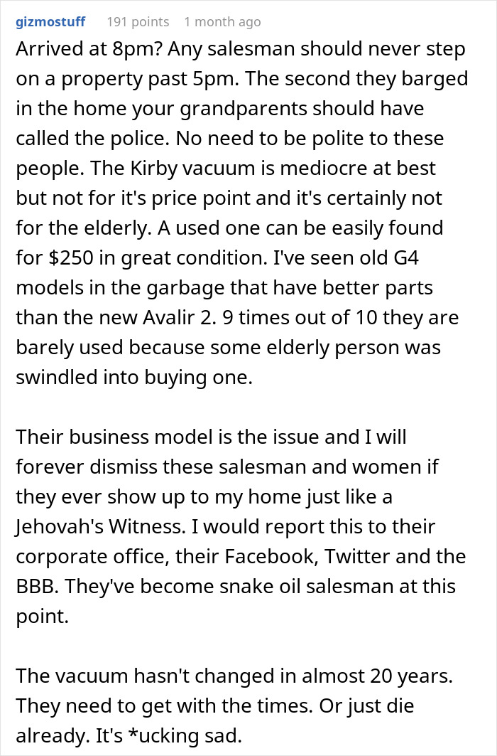 Grandkid Loses Patience With Villainous Vacuum Cleaner Salespeople, Kicks Them To The Curb
