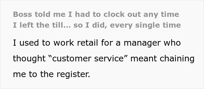 Boss Falls Flat On His Face After Telling Employee To Clock Out For Every Second Away From Register