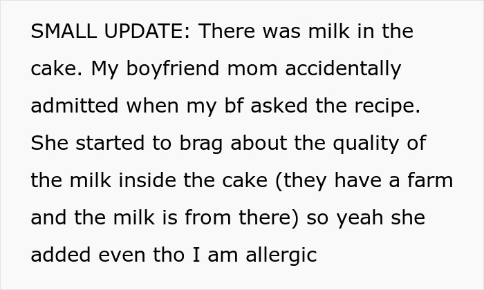 This MIL Called Her Son&#8217;s GF A &#8220;Spoiled Brat&#8221; For Not Being Able To &#8220;Digest&#8221; A Poisoned Cake