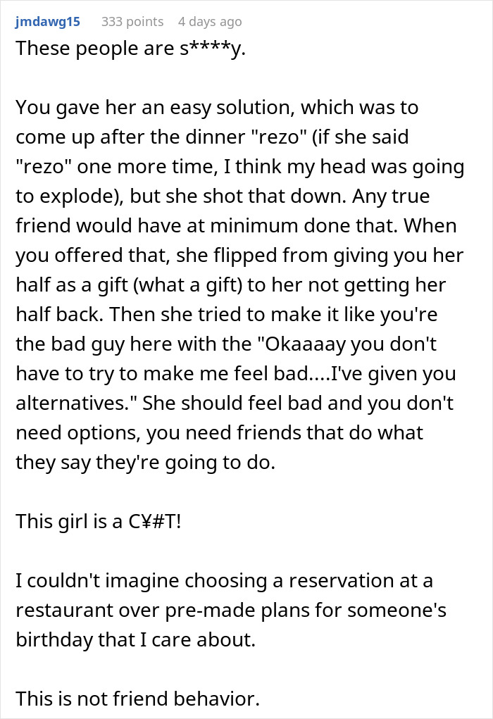 Birthday Girl Shocked When Her Friends Cancel Planned Trip For A Restaurant Reservation