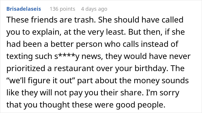Birthday Girl Shocked When Her Friends Cancel Planned Trip For A Restaurant Reservation
