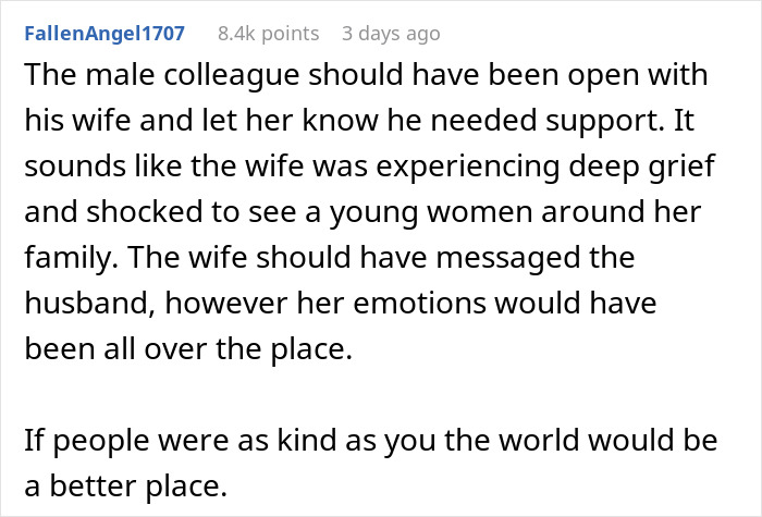 Woman Helps Struggling Coworker While His Wife Deals With Mom’s Death, Gets Mistaken For A Mistress