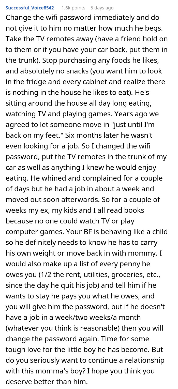 Boyfriend Quits Job, Refuses To Help, Gets Kicked Out: &#8220;I’m Not Your Mommy&#8221;
