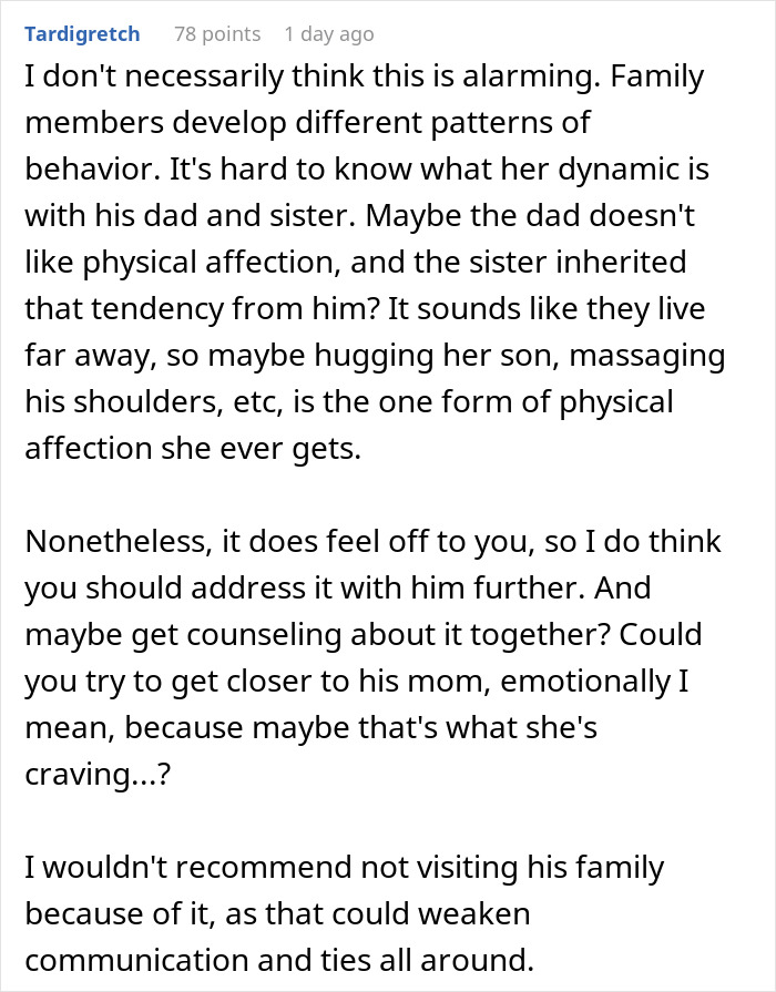 Woman Can’t Take Boyfriend Being Affectionate With His Mom: “Am I Overthinking This?”