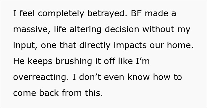 Man Makes A Life-Altering Decision Behind Girlfriend’s Back, Is Shocked She’s Not Thrilled