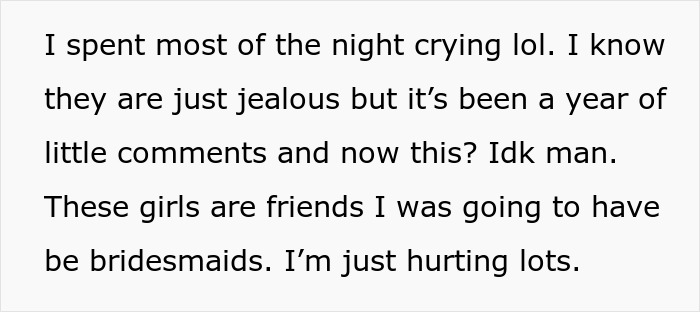Woman Has To Cut Off Friends That Were Supposed To Be Bridesmaids After Snide Comments About Her Looks