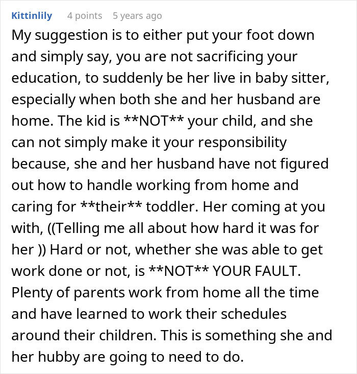 Woman Expects Cousin To Babysit Instead Of Attending School, Goes “Near Mental” When She Says No