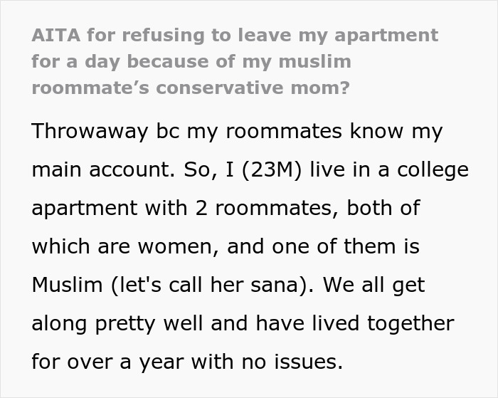 &#8220;AITA For Refusing To Leave My Apartment Because Of My Muslim Roommate&#8217;s Conservative Mom?&#8221;