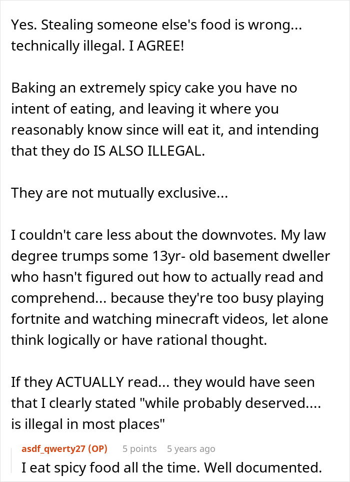 Roommate Kept Stealing Leftovers, So Guy Baked A Habanero Cake To Teach Him A Lesson