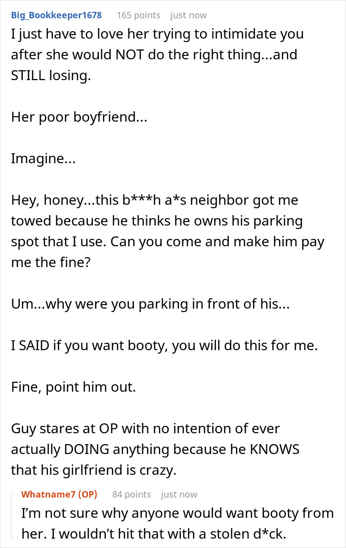 Lady Feels Entitled To Parking In Front Of Neighbor’s Garage, Gets Mad As He Gets Her Vehicle Towed