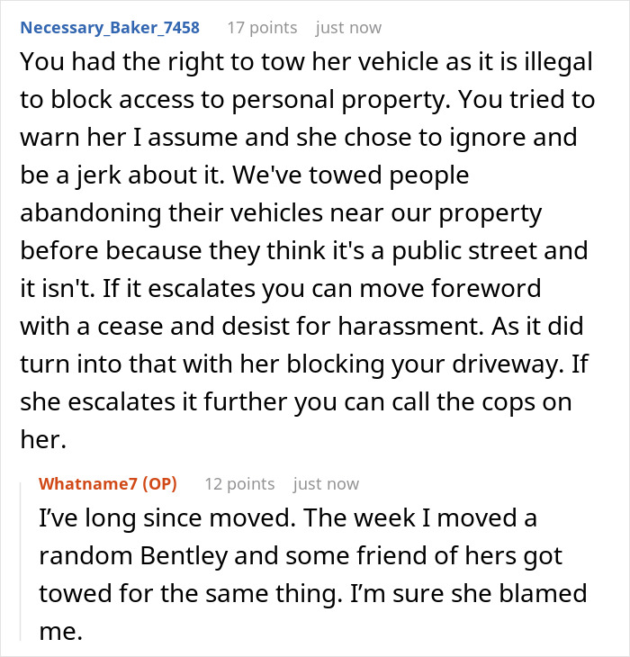 Lady Feels Entitled To Parking In Front Of Neighbor’s Garage, Gets Mad As He Gets Her Vehicle Towed